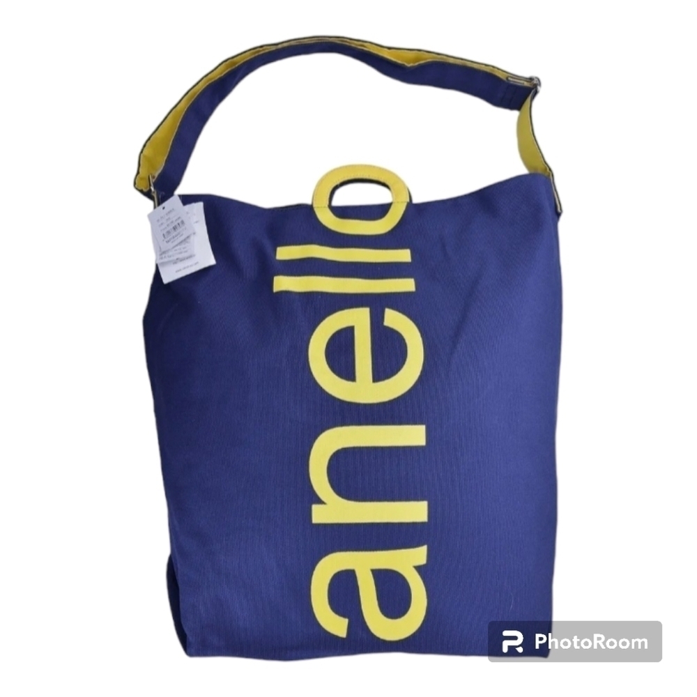 Anello Limited Edition top handle crossbody blue yellow canvas tote bag